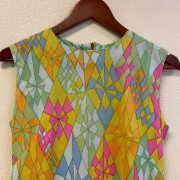 PRICE FIRM Vintage 70s Bright Multicolored Romper Skort Dress | Size L/XL - Picture 6 of 12
